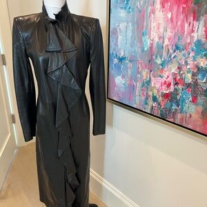YSL Modern Vintage black ruffle leather Trench coat